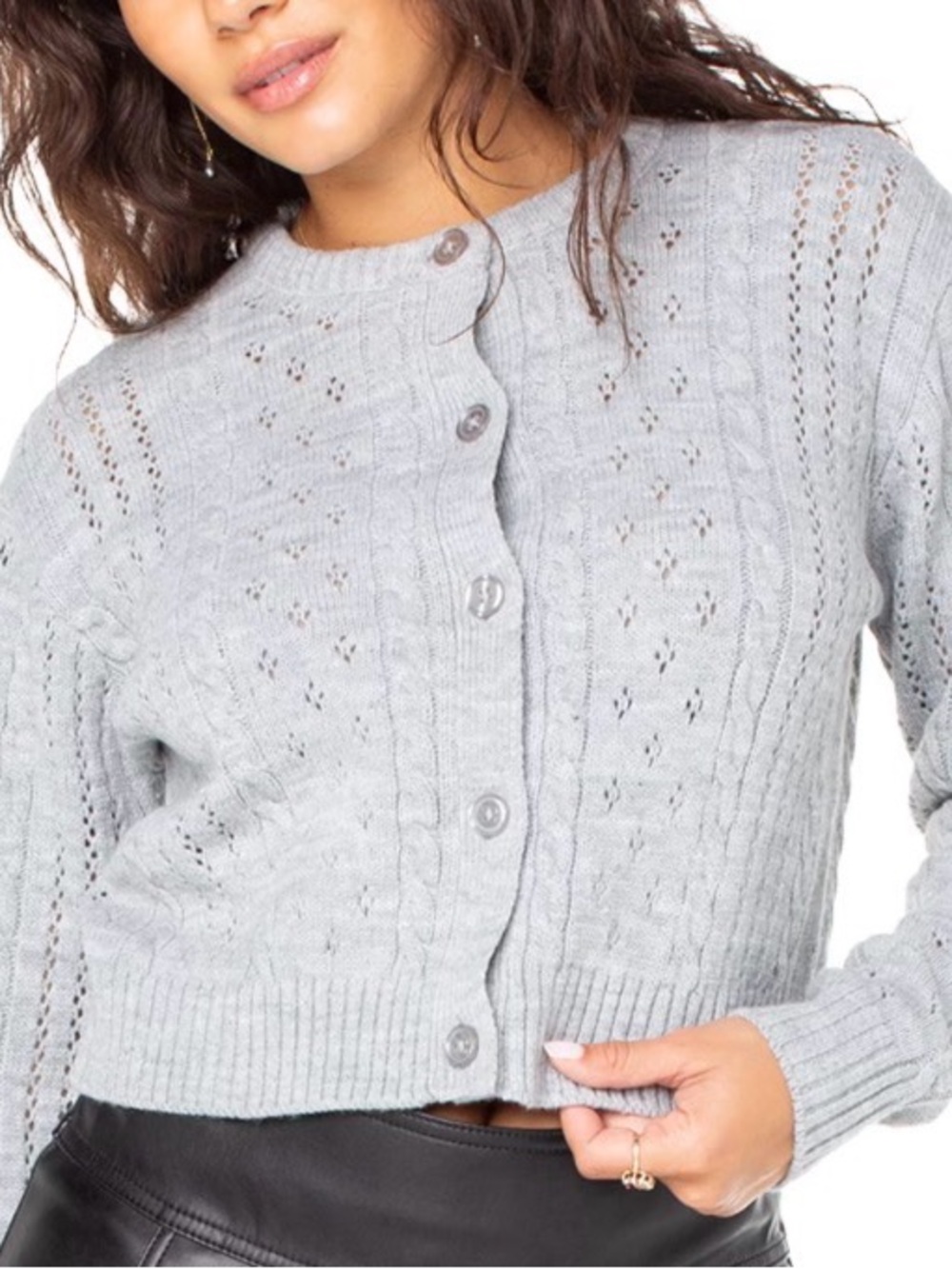 Pink Republic Light Gray Knit Button-Front Cardigan
